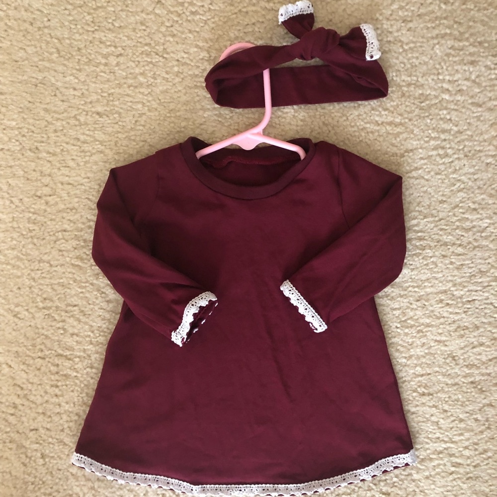 Fall lace baby dress/headband